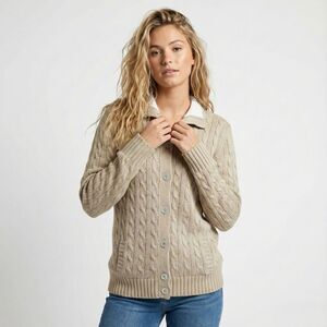 NWOT Three Forks Edition L 100% Cotton Cable Knit Cardigan Khaki Italy Luxury